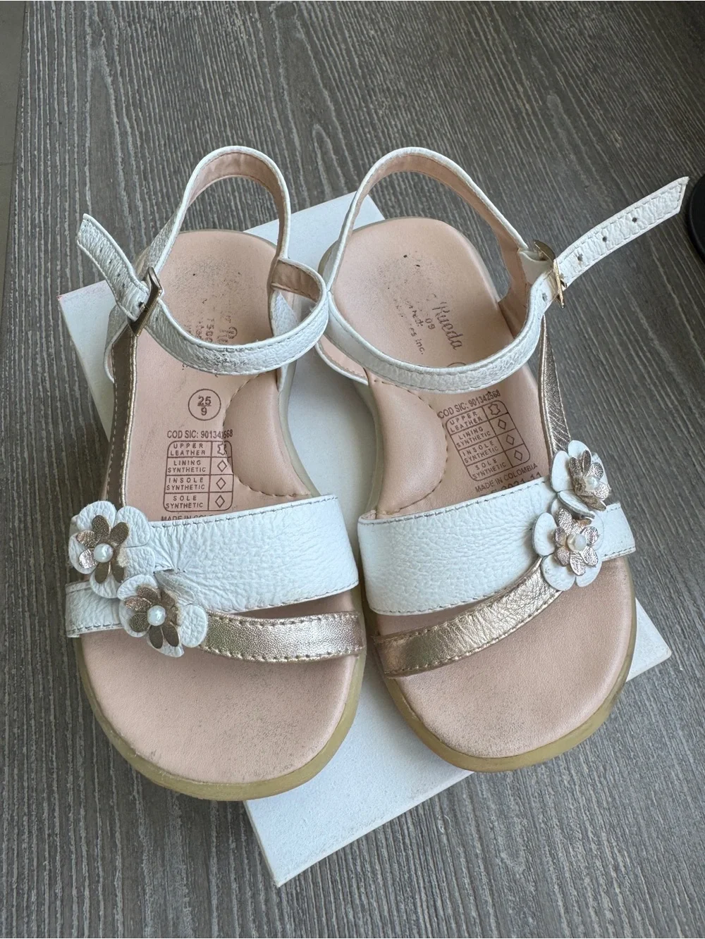 Girls White & Rose Gold Floral Ankle-Strap Sandals